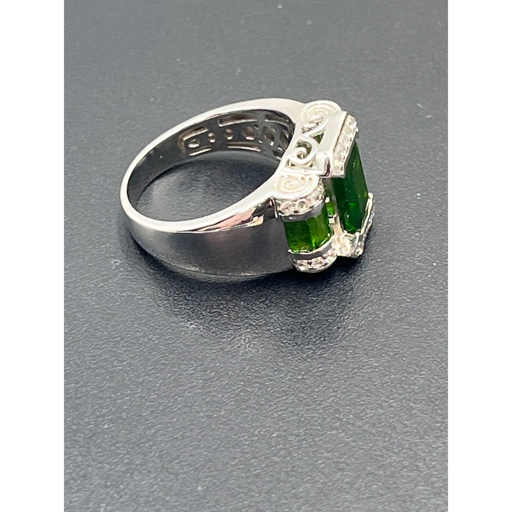 BBJ Emerald Cut Chrome Diopside Round White Zircon Baguette Cocktail Ring 6.5 - Picture 11 of 14